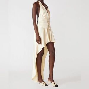 ORSEUND IRIS Halter Bow High Low Dress in Ivory